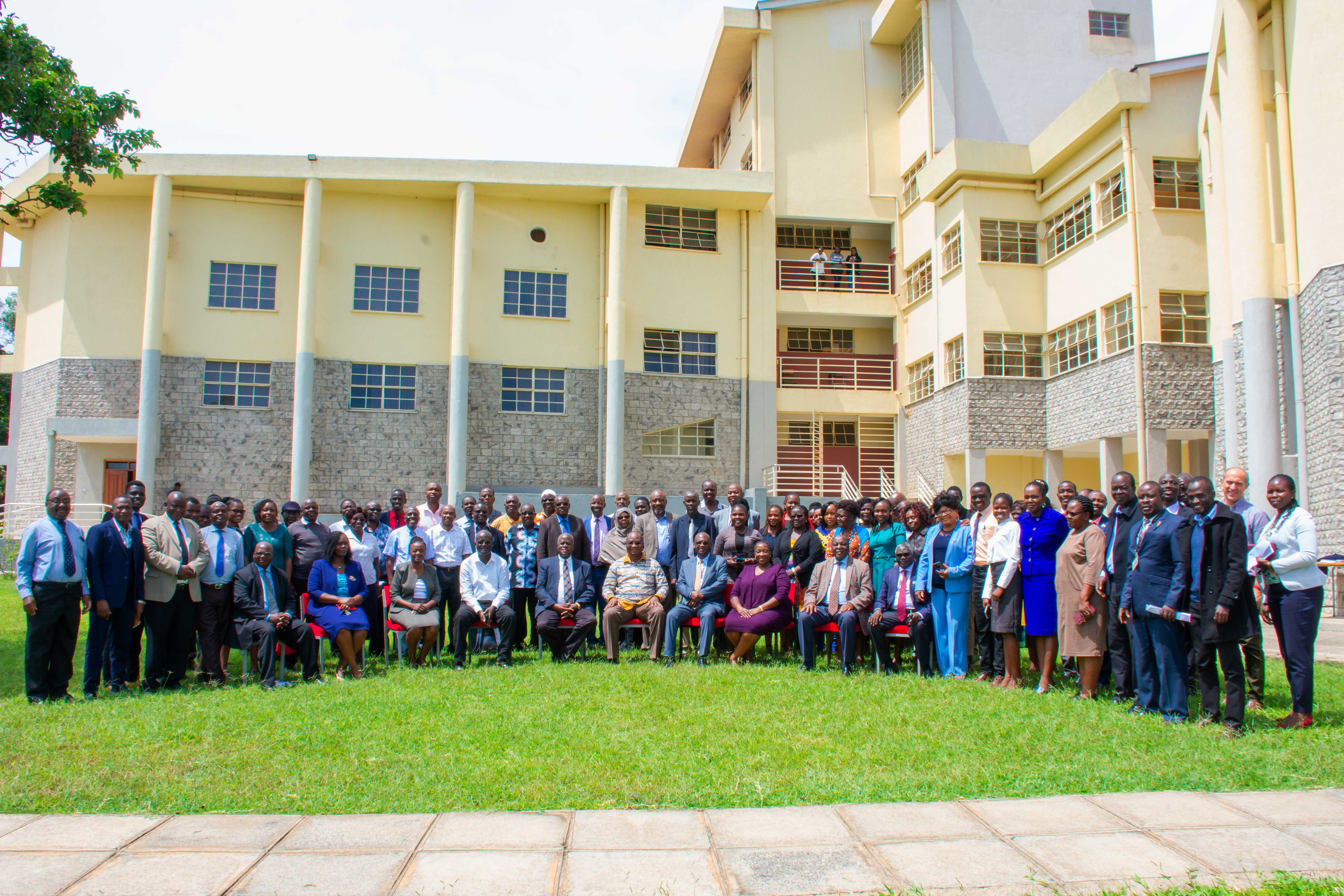 Seated from left to right: Prof Francis Indoshi, Dr. Rose Chiaji, Pamela Nandi, Prof Khaemba Ongeti, Prof Julius Nyabundi, Prof Charles Ong’ondo, Dr Reuben Nthamburi, Prof Maureen Olel, Prof Sarima Chacha, Prof Peter Oracha