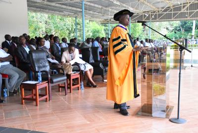 The Vice-Chancellor of Maseno University Prof. Julius Nyabundi addressing first years on Friday 30th/8/2024.